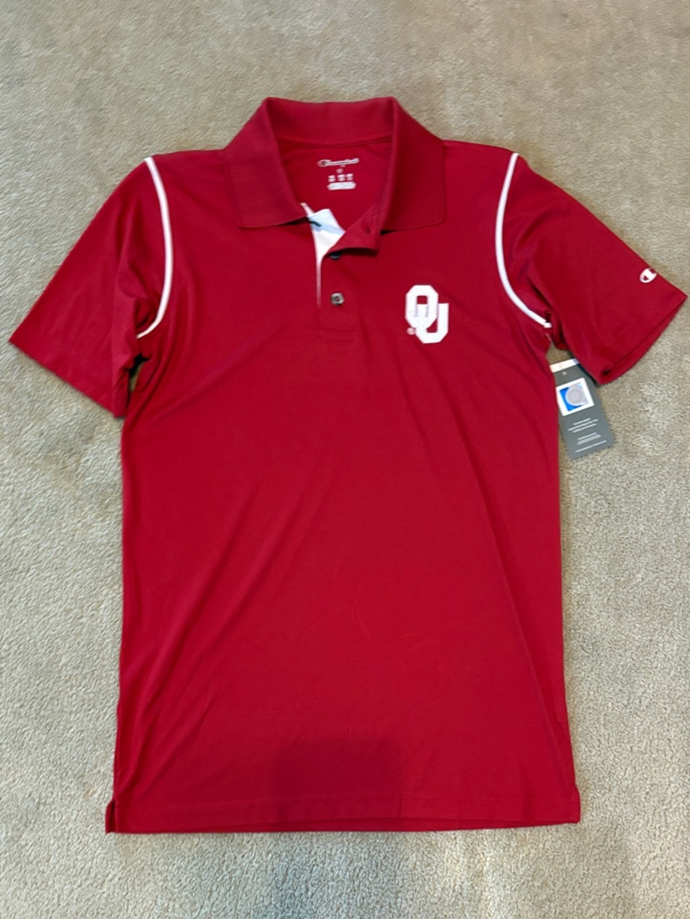 Champion Men's S Crimison Red OU Sooners Polo Shirt with White Trim
